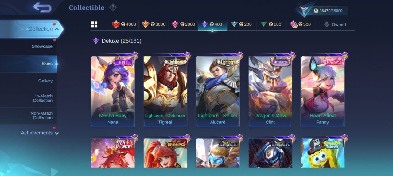 🔥Collector Natalia deluxe 25🔥 EPIC Grock Gusion valir Carmila M7 Granger Gaara Vale emblem Max, Sale, Rank: Mythic, Level: 58, Winrate: 49%, Heroes: 103, Skins: 173