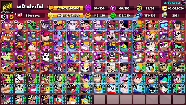 Brawl Stars | 76,400 Trophies MAX | 55+ Brawlers PL11 | Lvl 29 | Rare Skins, trophies 76403, brawlers 105, primes 52