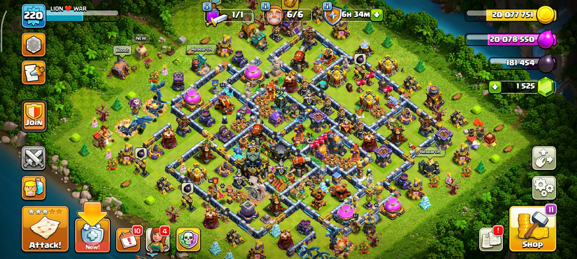 TH 17 👑Dragon Statue⚡STRONG LEVEL WALL👑(BK37,AQ48,MN44,GW34,RC23)🔰1500+ Gems🔰220 XP✨, 17 TH Main Village, 9 TH Builder