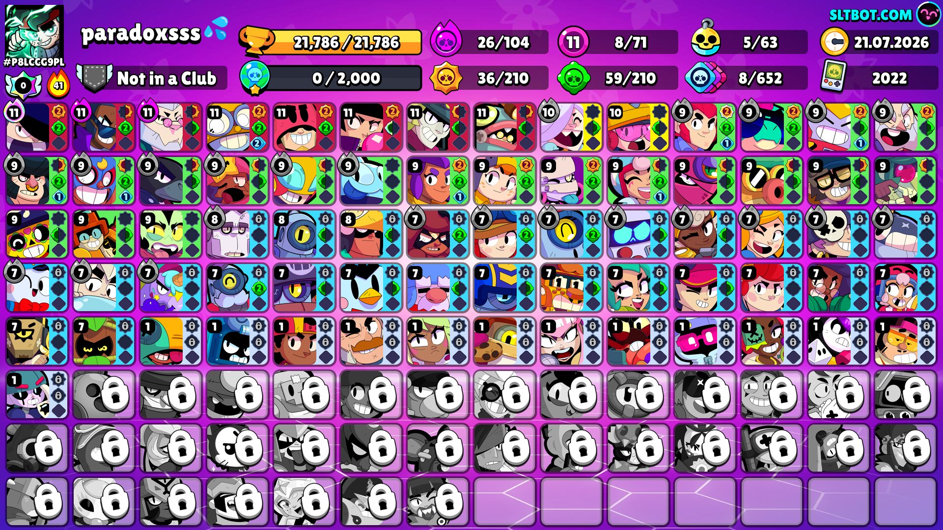 Fls on d NJ osjdsjs nm sksb, trophies 21786, brawlers 71, primes 1