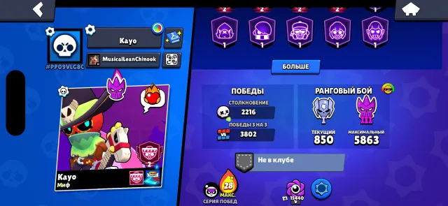 🃏😶🌫️ СУПЕР АККАУНТ ДЛЯ ИГРЫ, ЕСТЬ МНОГО ДОРОГИХ СКИНОВ. Подробнее в лс😶🌫️🃏, 52000 кубков, 100 бравлеров, 22 праймов