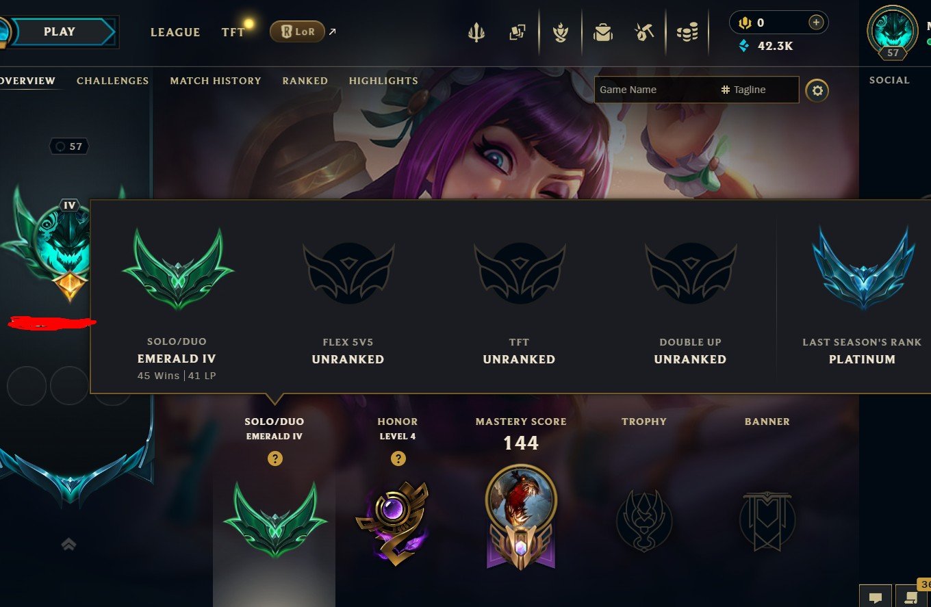 🔑EUNE🔑49% Winrate🔑S16 Emerald IV🔑Emerald IV MMR🔑Handleveled🔑102 Champs🔑12 Skins, Sale, level 57, champions 102, skins 12, Emerald