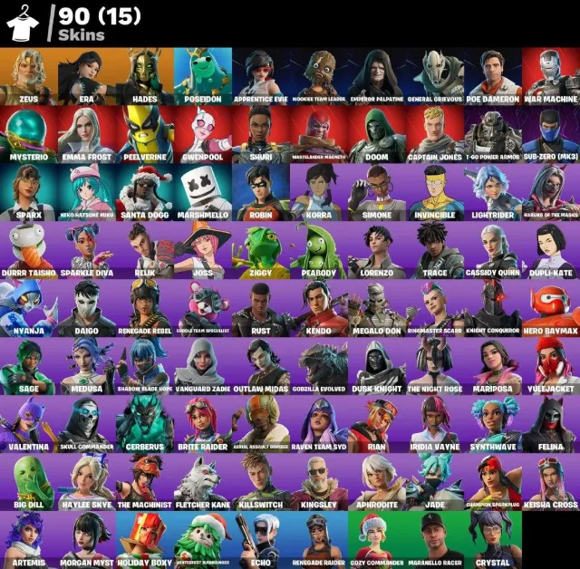 🟣 90 SKINS 🟣 1966 LVL 🟣 100 VB 🟣 Renegade Raider🟣Zeus🟣Era🟣Hades🟣Poseidon🟣Apprentice Evie🟣Wook, Sale, skins 90