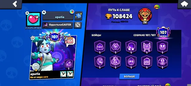 account from 2019 44 11-power IN DESCRIPTION ALL SKINS AUTO-GIVE FirstMail, 108424 trophies, 107 brawlers, 107 primes