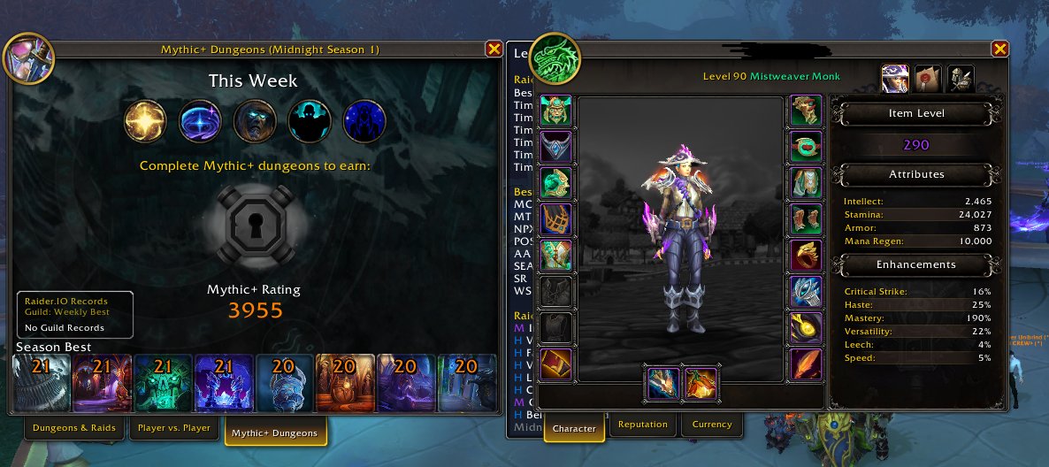 <EU WoW Account> MW Monk 291 ivl (3985 io, 20 resi), Restoration Shammy 287 ilvl (3600+ io, 18 resi), 90 level, Human, Monk