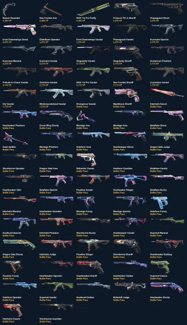 VA4355 EU EU | 72 skins | Reaver Karambit+RGX 11z Pro Firefly+Kuronami Vandal+Singularit, Sale, Ranked unlocked, Agents: 12, Skins: 72