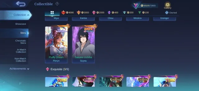 KOF CHOU💥KARINA💥Naruto sasuke💥all star moskov💥seasons miya💥5 collector💥2 lucky💥pr granger💥star 2, Продажа, Ранг: Мифический, Уровень: 20, Процент побед: 55%, Герои: 76, Облики: 158