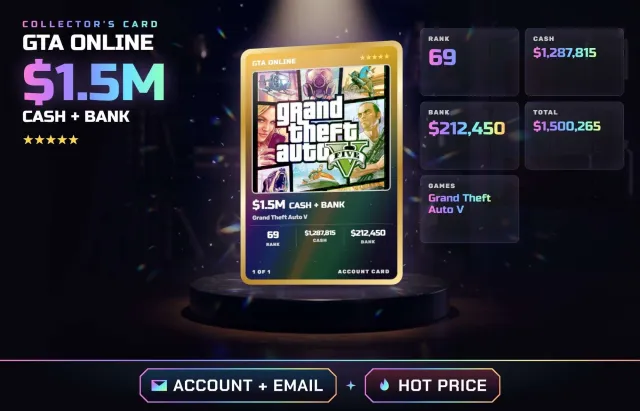 🏎️ ◆ $1.5M TOTAL • RANK 69 • GRAND THEFT AUTO V • FULL ACCESS + EMAIL, Продажа
