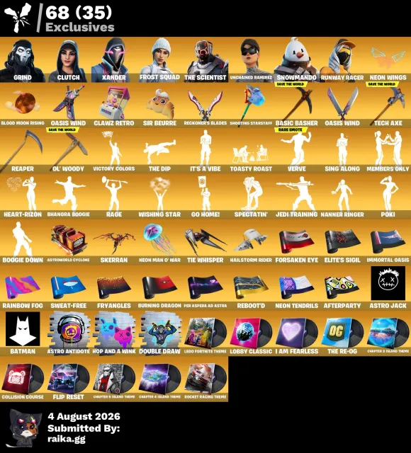 Selling my Fortnite account, mail included, Sale, skins 190