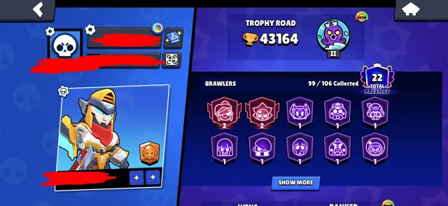 🏆43.000🏆⚔️22x11⚔️☃️СНЕГОВИК ТИК☃️🎄НОВОГОДНИЙ ФРЕНК🎄🔄ПЕРЕПРИВЯЗКА🔄, 43000 кубков, 99 бравлеров