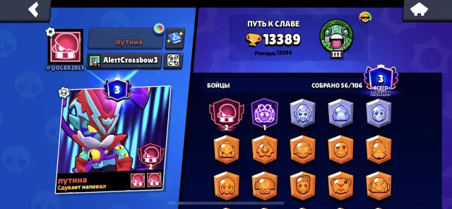 Account 2021, 13389 trophies, 56 brawlers