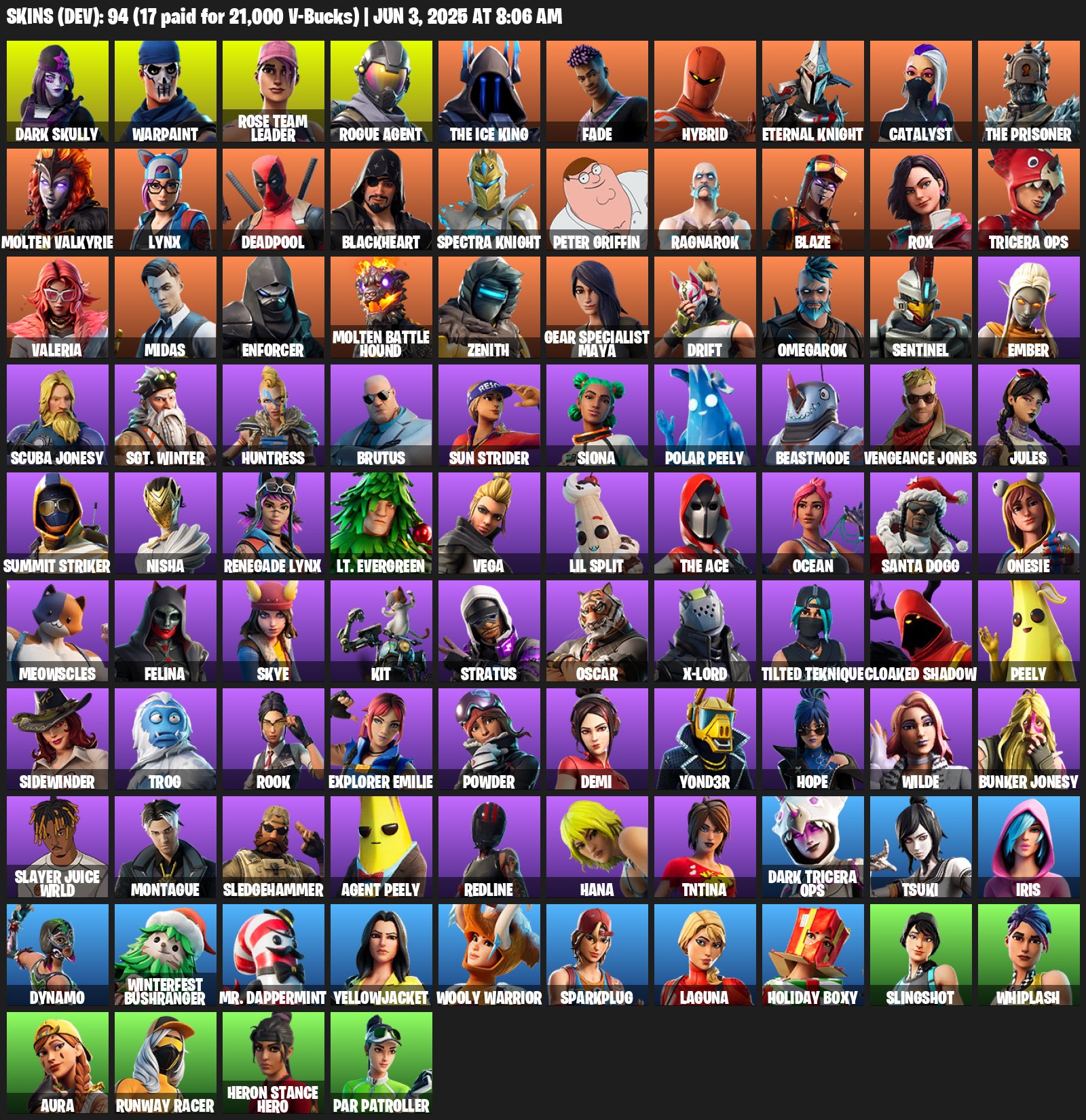 💚👾💕PERSONAL ACCOUNT 💚👾💕60 SKINS💚👾💕CUSTOMY💚👾ACCOUNT GUARANTEE 100%, Sale, skins 52