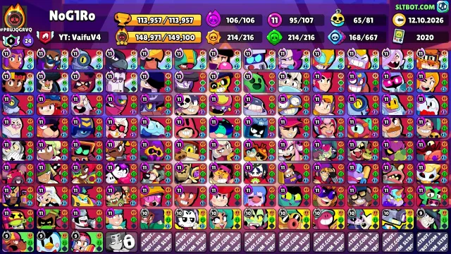 💜 《🏆114,000 CUPS🏆》《👤 107 BRAWLERS👤 》《🌟95x11 POWER🌟 》《💰450+ SKINS💰》《🌟VERY FAT ACCOUNT🌟》💜, 113957 cups, 107 brawlers, 92 primes