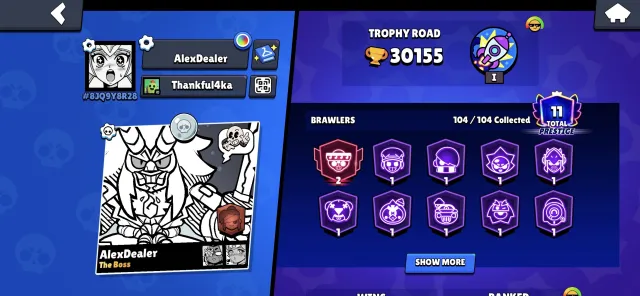 NEGOTIABLE PRICE! Account from 2020, Old skins., 30155 trophies, 105 brawlers, 11 primes