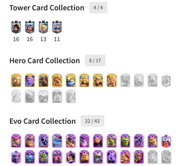 #CR677 ❤️LV1727 WITH 8 HERO, 22 EVO| XBOW/HOG/LOGBAIT DECK| 20 LV16❤️, 29 арена, 1727 уровень, 12500 кубков, 121 карт, 21 лег, Нет