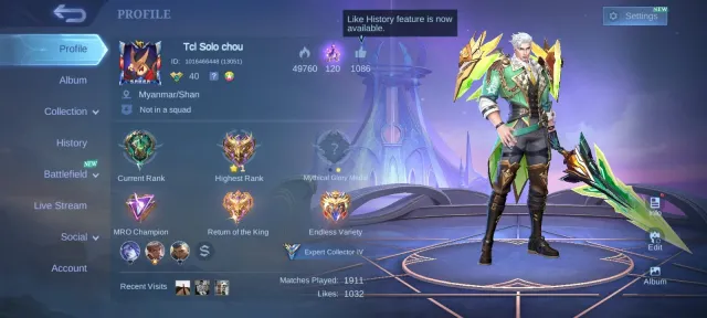 Star lesley⭐Deluxe 11 skin⭐epic zilong⭐Epic harley⭐ khufra⭐Epic carmilla, Sale, Rank: Epic, Level: 40, Winrate: 51%, Heroes: 79, Skins: 150