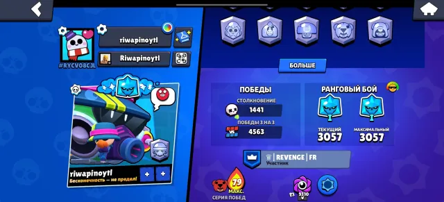 A MEDIUM ACCOUNT WITH A LARGE NUMBER OF SKINS AND BATTLEGROUNDS, trophies 39208, brawlers 83