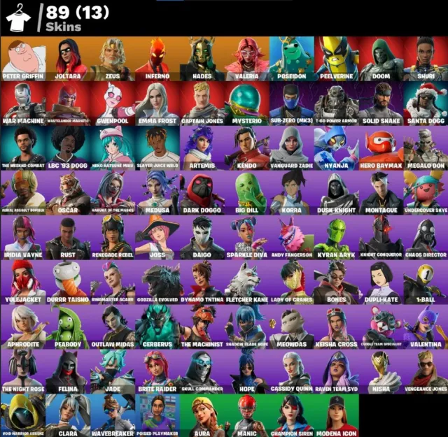 👕 89 skins 🎮 1664 Level 💰 0 V-bucks 💰 Peter Griffin | Joltara | Zeus | Inferno | Hades | Valeria, Sale, skins 89