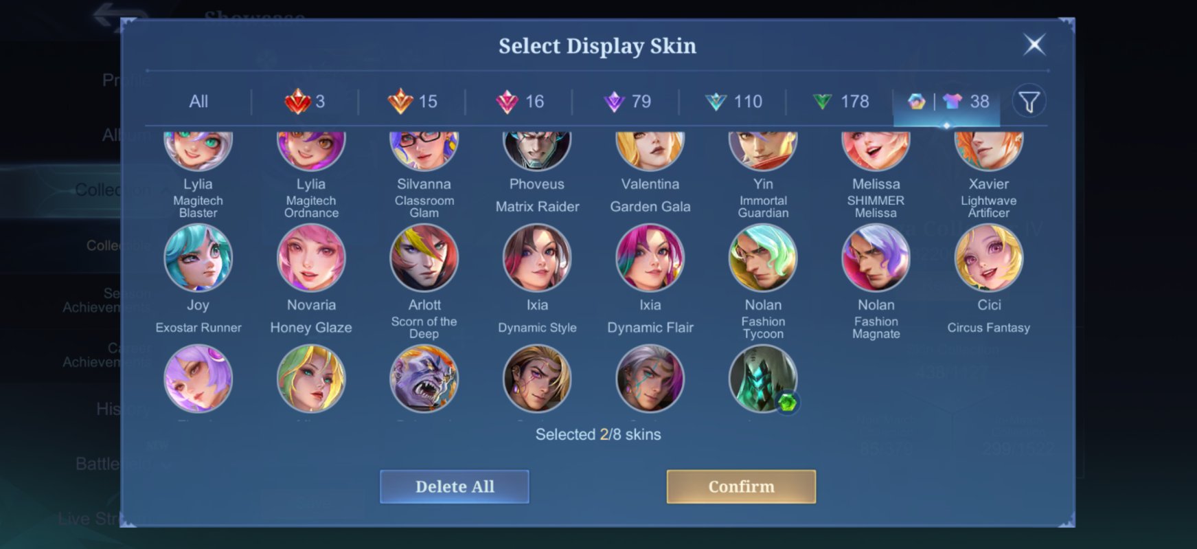 ⭐133 stars max⭐✅Mega collector✅ saber codename-storm✅valirinferno blaze✅lunox divine goddess✅, Sale, Rank: Mythical Immortal, Level: 73, Winrate: 51%, Heroes: 132, Skins: 439