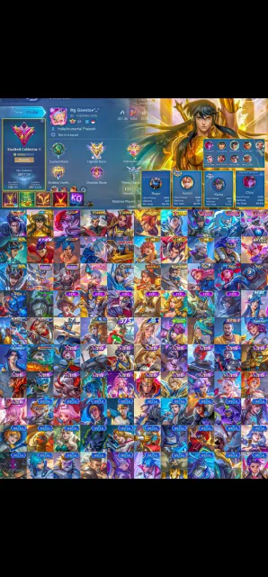 Alu legend || chou Starman chou kof chou drawing Espada drawing and many more skins, Продажа, Ранг: Эпик, Уровень: 93, Процент побед: 50%, Герои: 131, Облики: 287