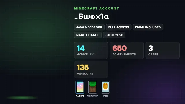 🦸 Cloaks (3): Aurora, Common, Pan ✅ Java & Bedrock & full access, Sale, All account data