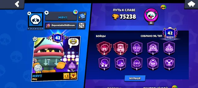 💚💙UNIQUE ACCOUNT 19 YEARS OLD MANY RARE SKINS 💙💚, 75238 trophies, 96 brawlers, 42 primes