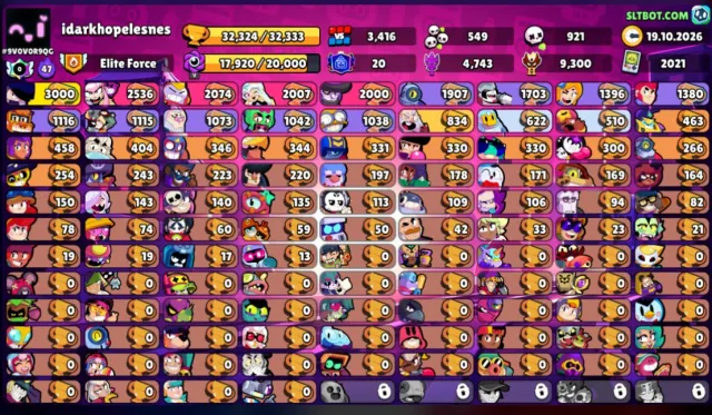 ACCOUNT WITH 2 MASTER AND 3 PRIME, 32333 trophies, 103 brawlers, 20 primes