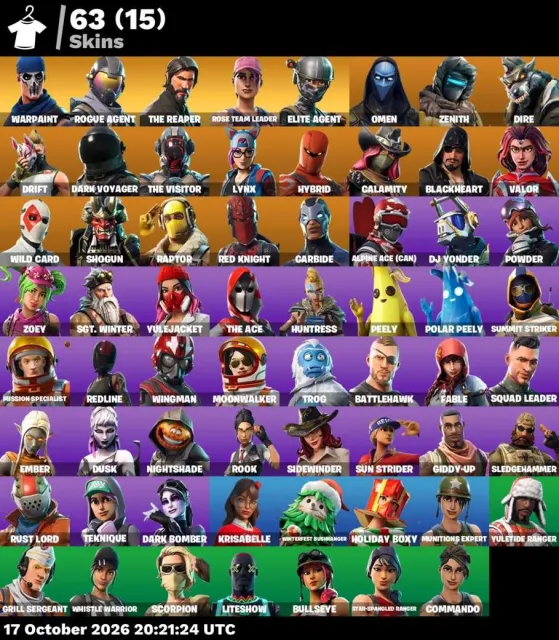 ⚡ 【FORTNITE】 💎 OG STW, Take The L, Elite Agent, The Reaper 💎 63 skins | 987 lvl | 850 V-Bucks, Sale, skins 63