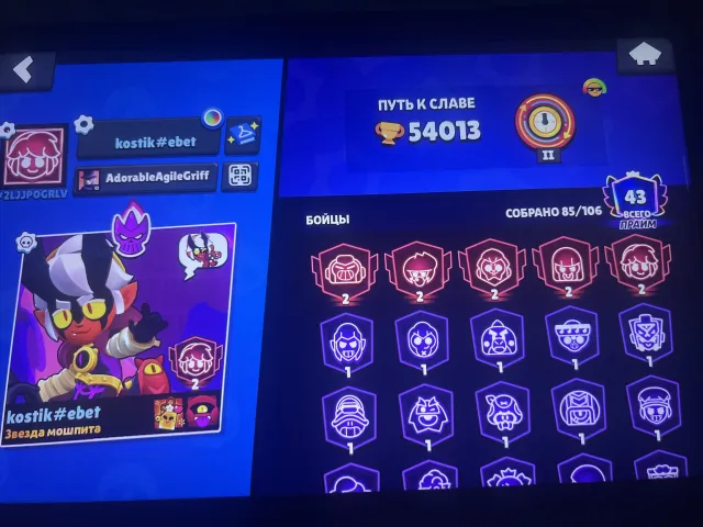 54000 TROPHIES, 54000 trophies, 85 brawlers, 43 primes