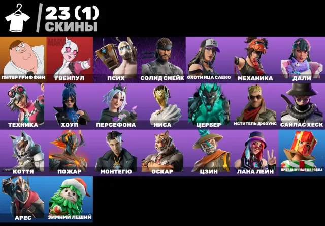 23 SKINS💎FULL ACCESS💎EMAIL CHANGE💜Peter Griffin💜Gwenpool💜Psycho💜Solid Snake💜Hunter Saeko, Sale, skins 23