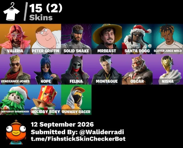 [PC] Konto Fortnite | 15 Skinów | Peter Griffin | Solid Snake | MrBeast | Juice WRLD | Poziom 563, Продажа, скины 15