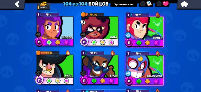 selling brawl stars account, trophies 54803, brawlers 104, primes 39