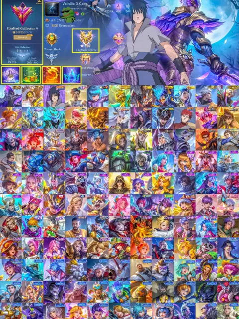 🔥 MOBILE LEGENDS 🎭 Gusion Collector ⚔️ Lapu-Lapu Collector 🍥 Sasuke 🎭 Gusion 11.11 👑 Granger Prime, Sale, Rank: Mythical Immortal, Level: 79, Winrate: 55%, Heroes: 110, Skins: 311