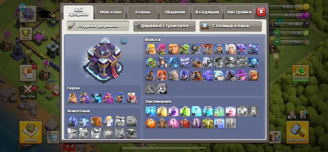 🤴🏻85👸🏻85 Warden 60 Minion Prince 60. 12 120 gems. 5 builders. Binding. 154 Level, 15 TH Home Village, 10 TH Builder