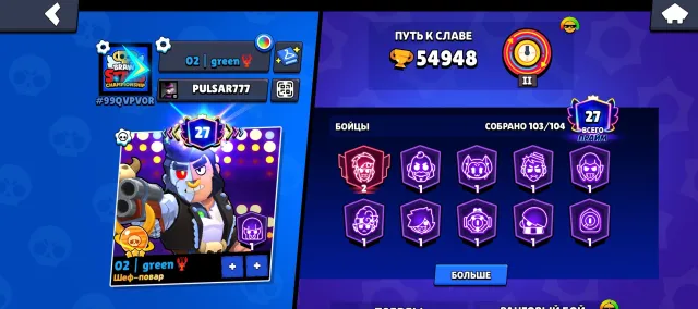 cool account 2019 rare skins, trophies 54948, brawlers 103, primes 27