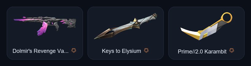 【 Keys to Elysium / Prime//2.0 Karambit 】【 Dolmir's Revenge Vandal 】【 Gaia's Vengeance Vandal 】, Sale, Silver 3, Agents: 24, Skins: 19