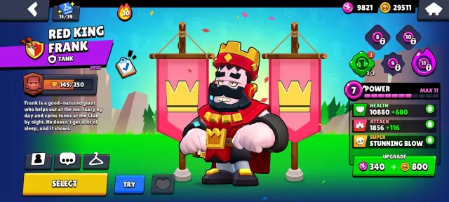 💙RED KING FRANK💙NO GEM LOSS💙EMPTY ACCOUNT💙GOBLIN PIN💙, 270 trophies, 12 brawlers