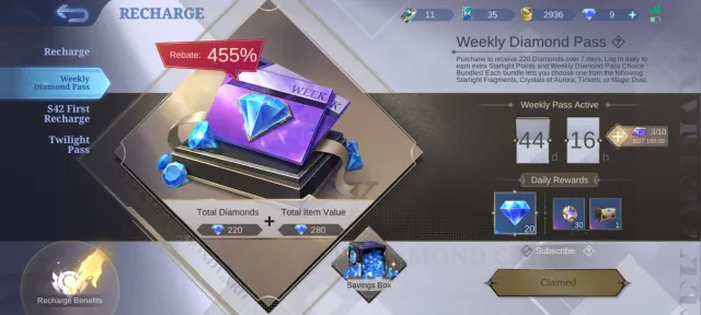 🔥44 days of weekly diamonds🔥 great epic skins🔥 low price, Sale, Rank: Legend, Level: 45, Win rate: 49%, Heroes: 55, Skins: 70