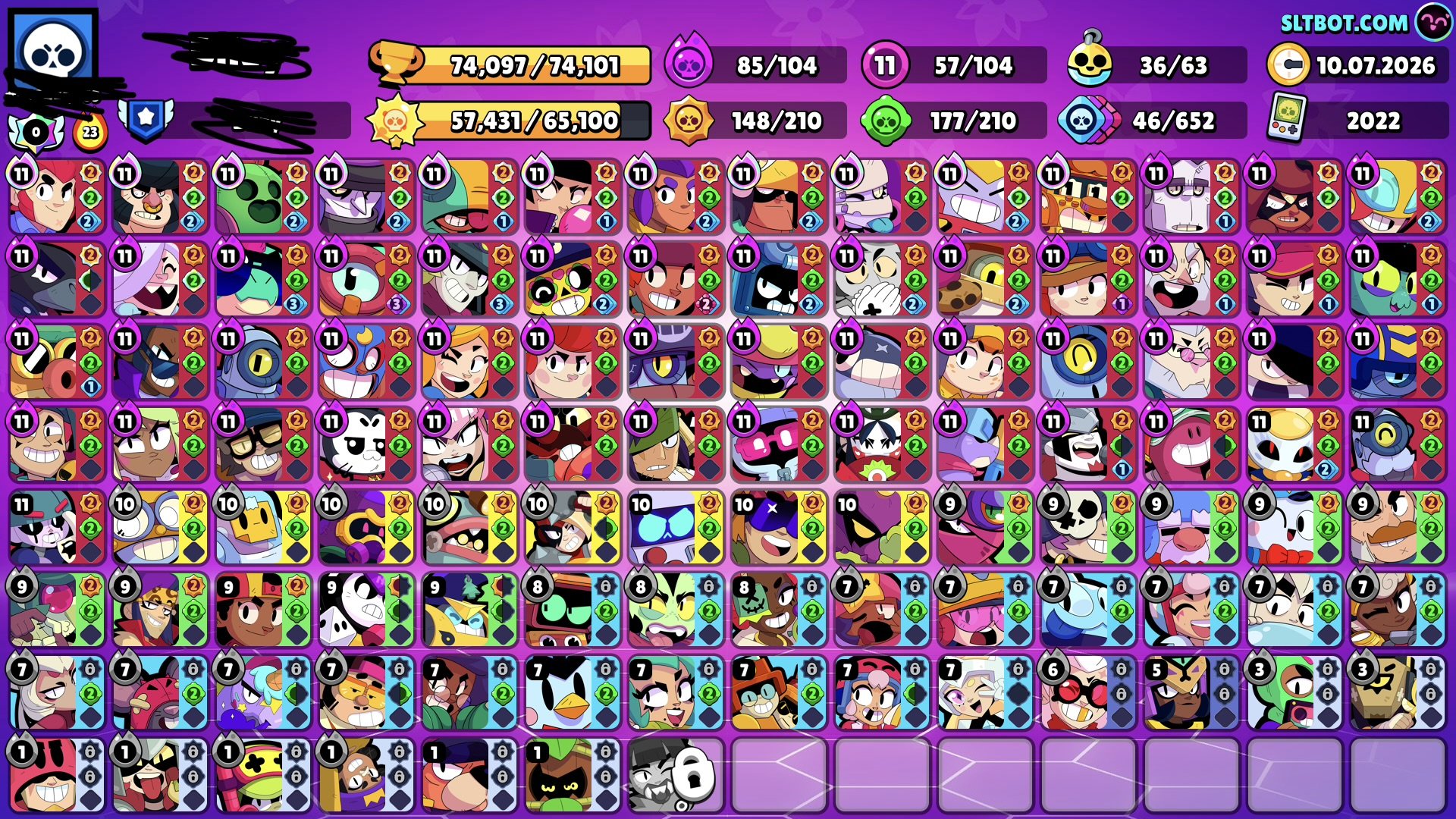 ❤️57,270 trophies❤️ 💧300 skins💧 ❤️33 Power Level 11 brawlers🔥❤️Great progression🔥❤️, trophies 73978, brawlers 104, primes 50