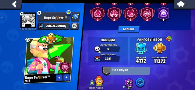 Selling account in Brawl Stars, pro rank, top players in friends list, decent progression, details in friends list, 24850 trophies, 77 brawlers, 20 primes