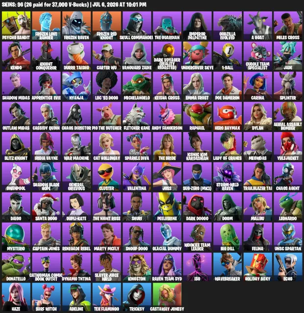 96 SKINS🔥 | Psycho | Kim Kardashian | Full TMNT Pack | Tons of OG Skins, Sale, skins 96