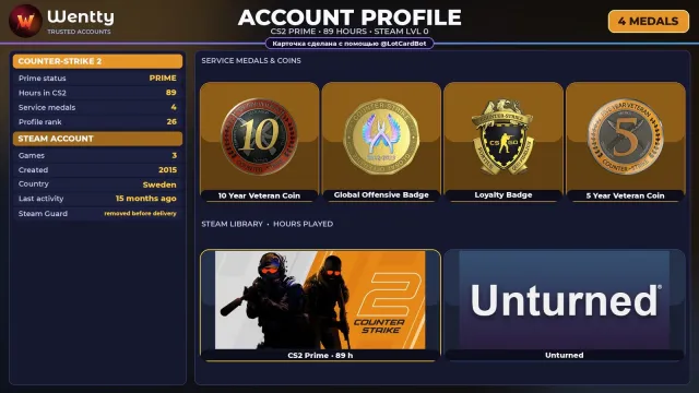 🔥 [CS2 PRIME] +4 РЕДКІ МЕДАЛІ: 10 РОКІВ · GO · ВІРНІСТЬ · 5 РОКІВ — 2015 р. | ПОВНИЙ ДОСТУП #3XYQI8, Продаж, Інвентар порожній, Є PRIME