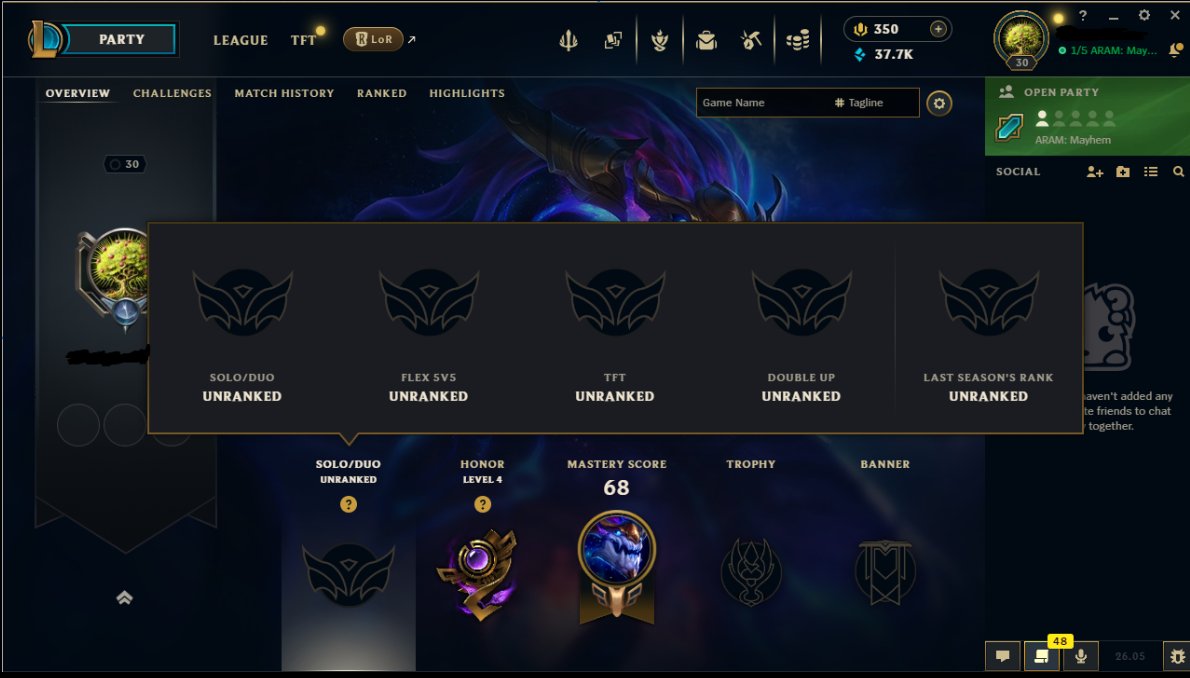 EUW 🌎 RANKED READY✅350RP✅ 30 LVL, Sale, level 30, champions 10, skins 2, Unranked