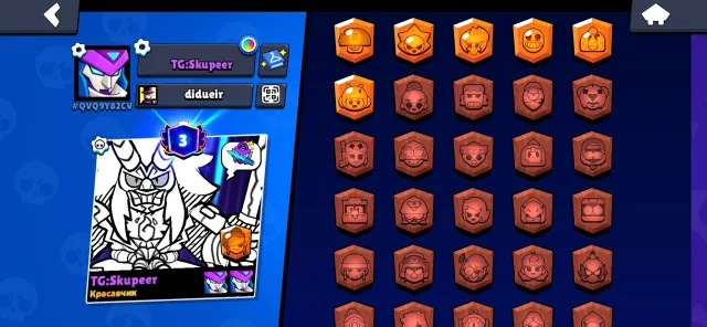 На акаунте КАДЗЕ,СИРИУС,16 бойцов с гипюром и бафи,много скинов на каждом браслете по несколько, 12000 кубков, 87 бравлеров, 3 праймов