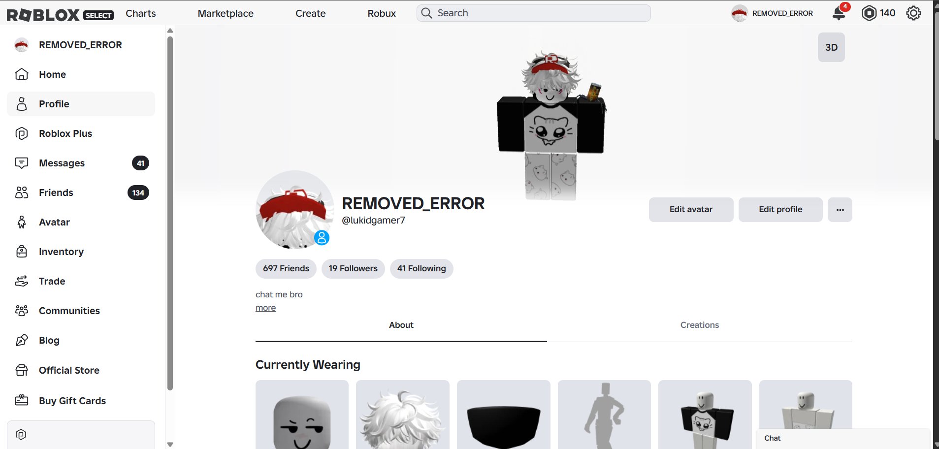 Total 2k+ RB account for a boy (140 Robux balance), Sale, Voice chat: No