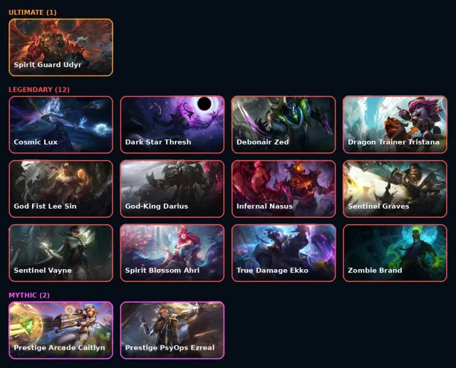 【 Spirit Guard Udyr 】【 Ann-Sivir-Sary / Prestige Arcade Caitlyn / Prestige Psyops Ezreal 】, Sale, level 555, champions 177, skins 221, Bronze