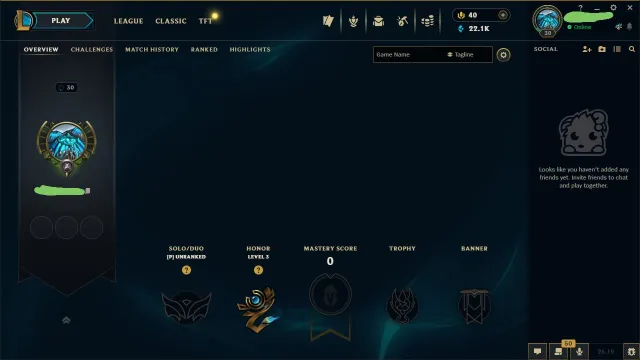 🏷️ EUW • UNRANKED SMURF • AUTO-GIVEAWAY • 22.1K+ BE • 30 LVL • 0/10 NORMALS 🏷️