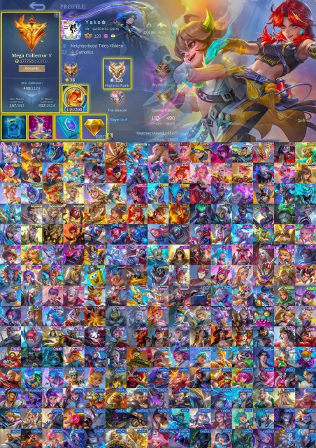 🔥 Legendary Granger Leila Gossen, Collector Popol Lss Fasha, Kishin Lancelot Keri, Sale, Rank: Mythical Immortal, Level: 129, Winrate: 54%, Heroes: 133, Skins: 490