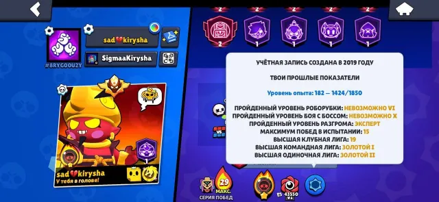 💯ПРОДАЖА ЛИЧНОГО АККАУНТА 2019 года, мастер🔥, 115000 кубков, 104 бравлеров, 102 праймов
