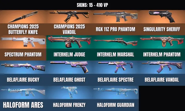 15 sk 🎮 1 KNIFE🔥Sheriff "Singularity"🔥Phantom "RGX 11z Pro"🔥Phantom "Spectrum"🔥Champions 2025, Sale, Ready for calibration, Agents: 6, Skins: 15
